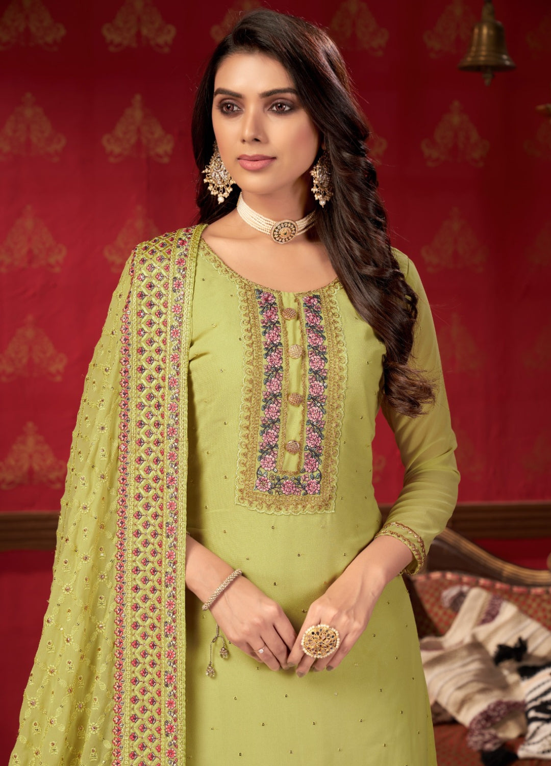 Effortless Light Yellow Faux Georgette Gharara Bottom Suit Set