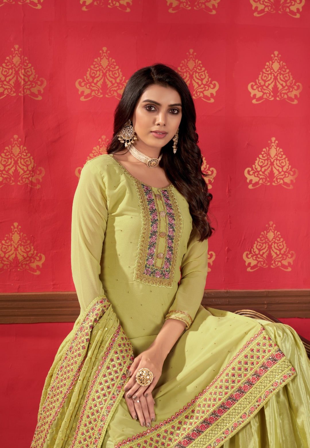 Effortless Light Yellow Faux Georgette Gharara Bottom Suit Set