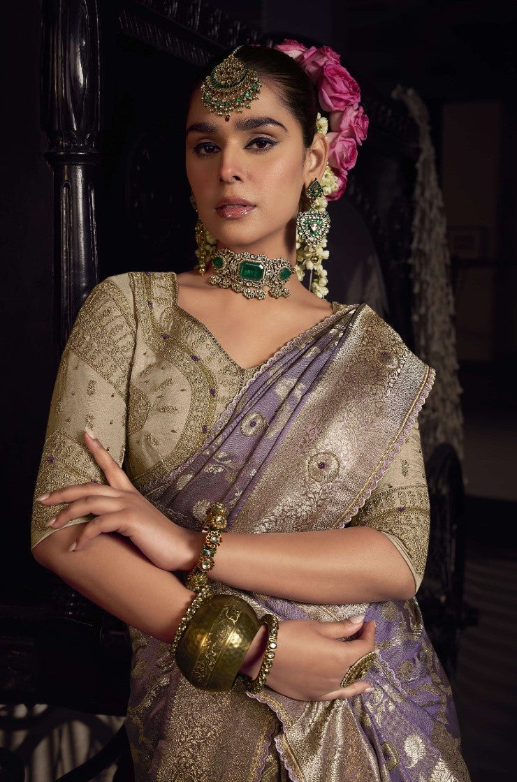 Fantastic Violet Viscose Silk Embroidery Saree