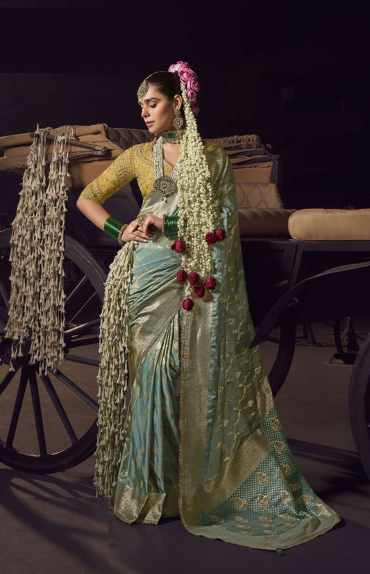 Stunnig Sky Blue Viscose Silk Embroidery Saree