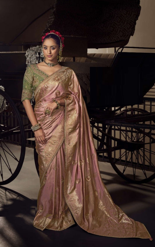 Lovely Light Pink Viscose Silk Embroidery Saree