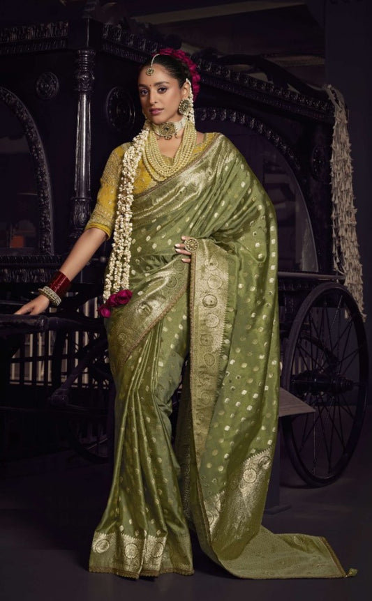 Exquisit Green Viscose Silk Embroidery Saree
