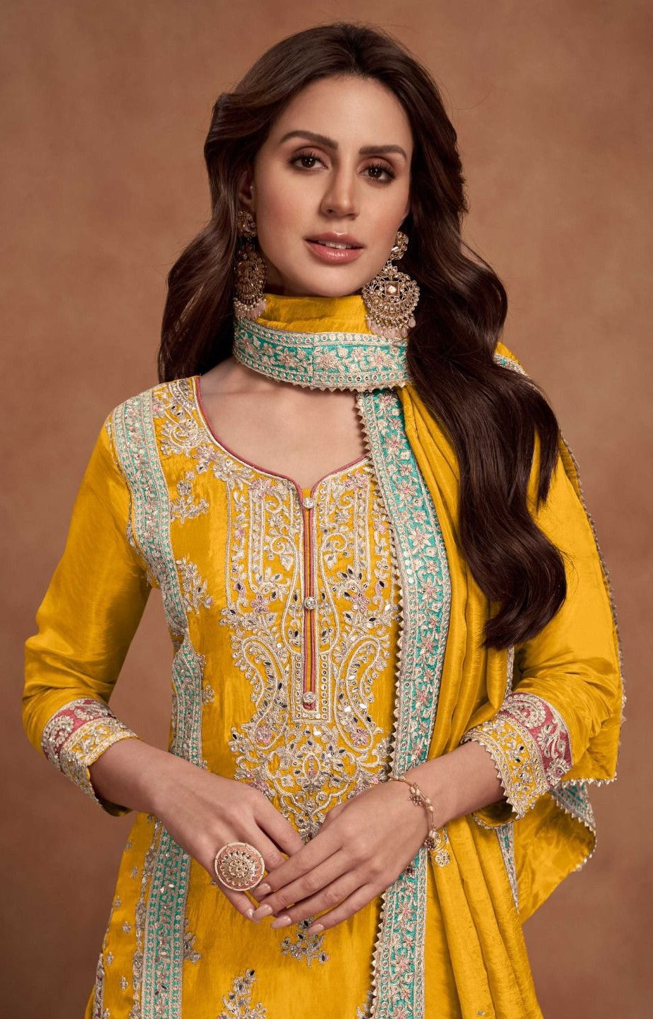 Gleaming Yellow Simar Silk Palazzo Suit Set