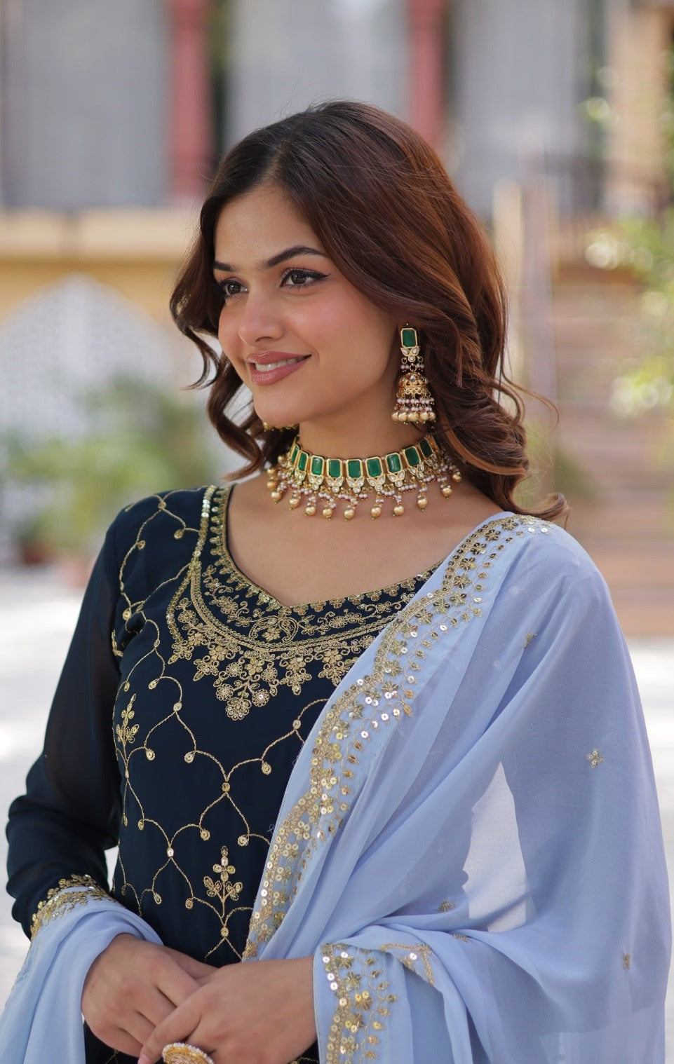 Dazzling Black Georgette Embroidery Work Sharara Suit Set