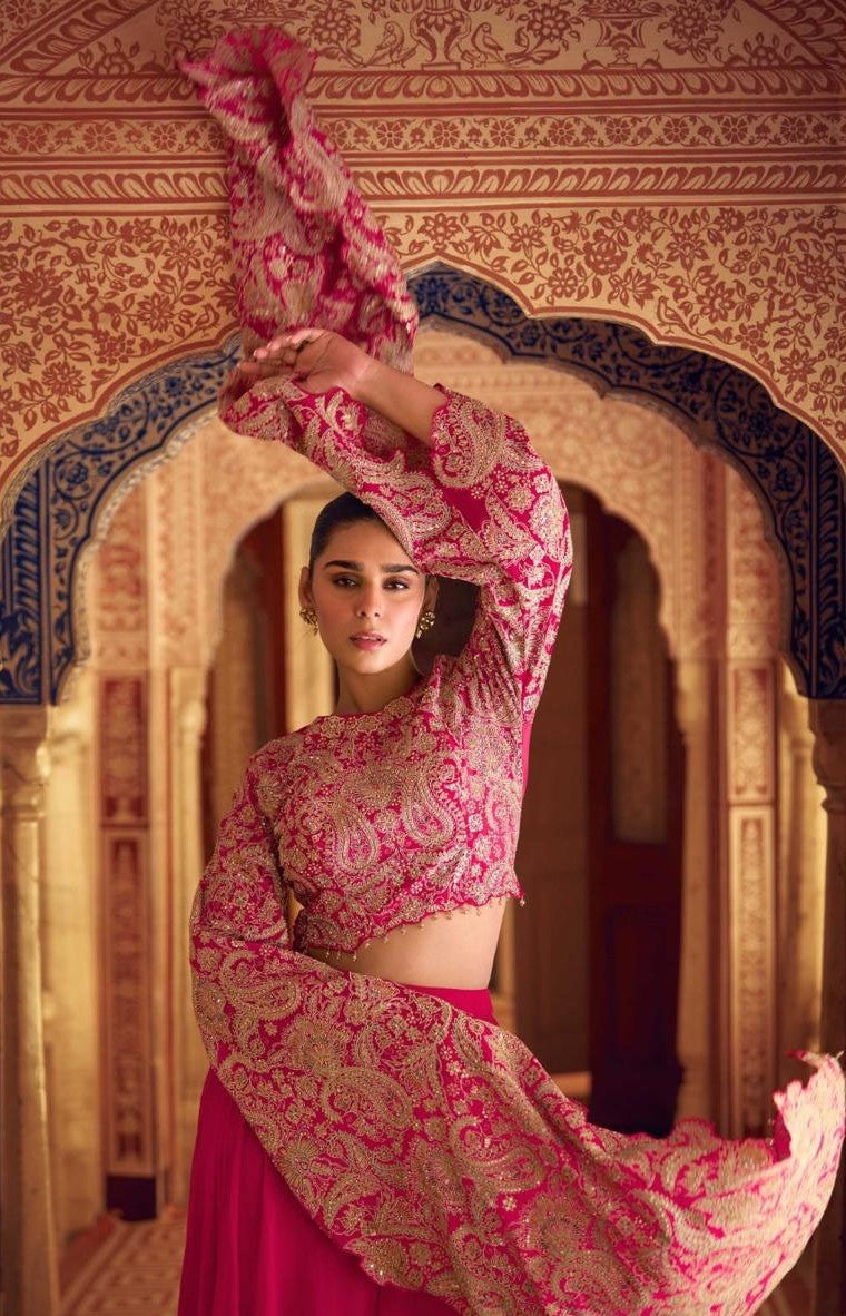 Spectacular Pink Chinon Silk Indo Western