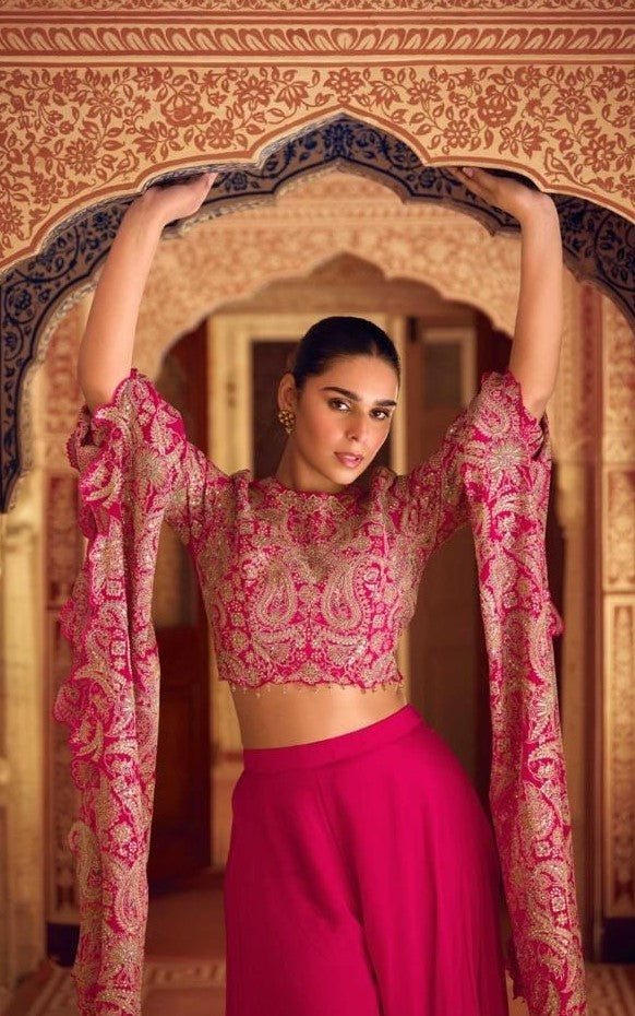 Spectacular Pink Chinon Silk Indo Western
