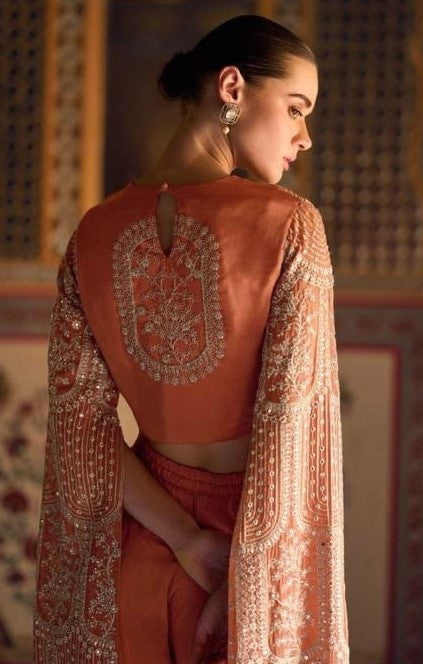 Charming Rust Chinon Silk Indo Western