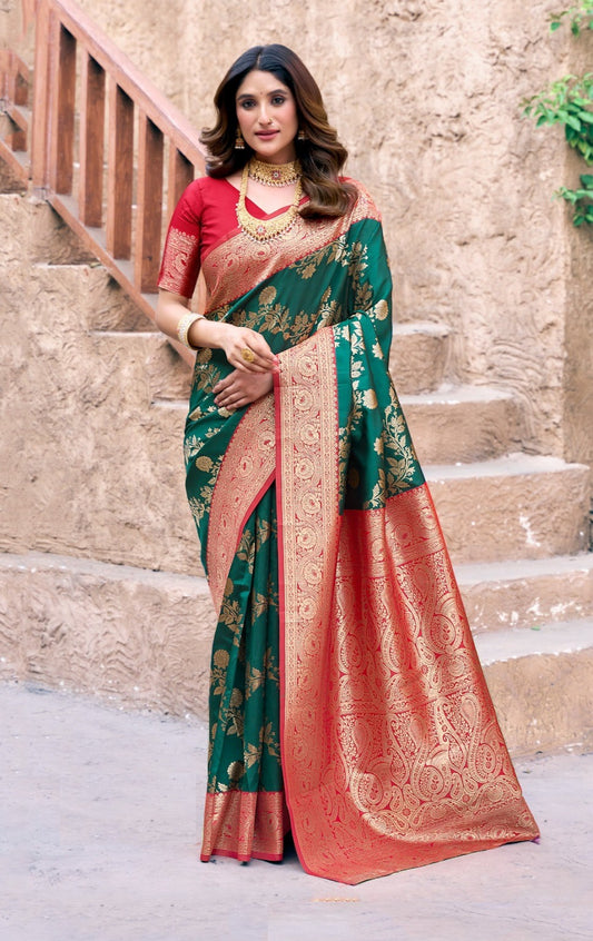 Women Green And Red  Soft Silk Saree