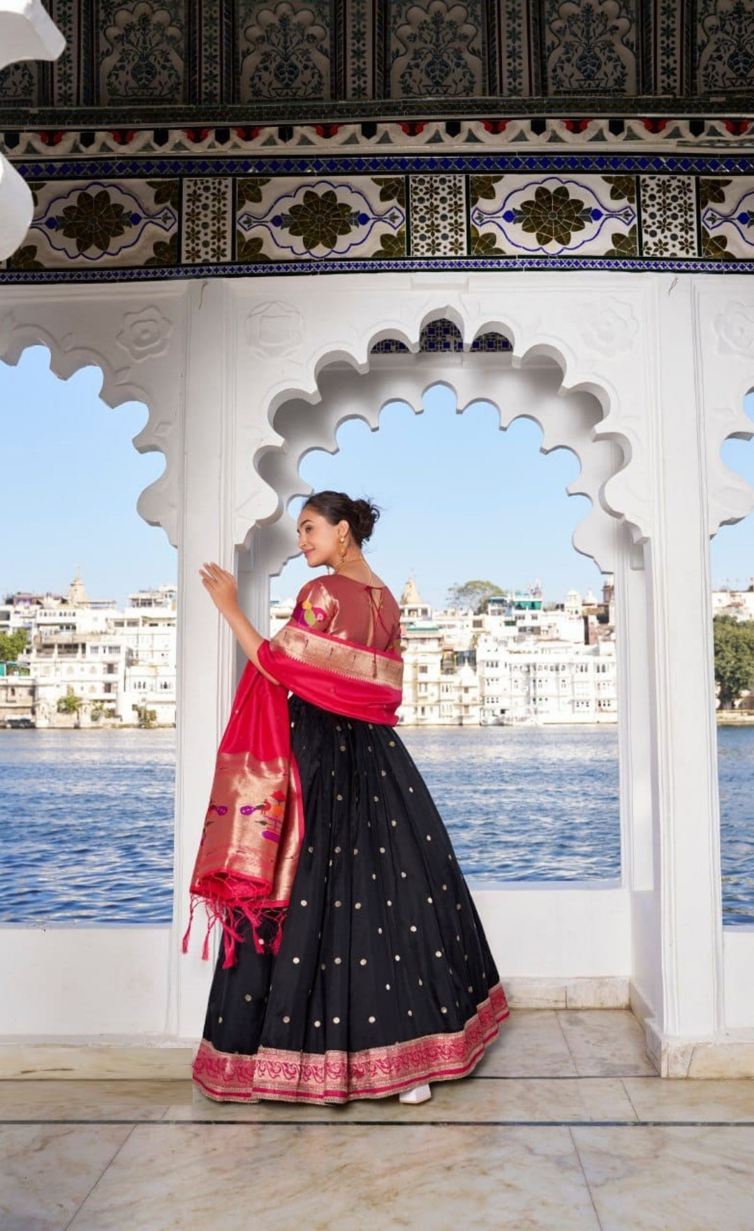 Trendy Black And Pink Jacquard Silk Paithani Silk Lehenga