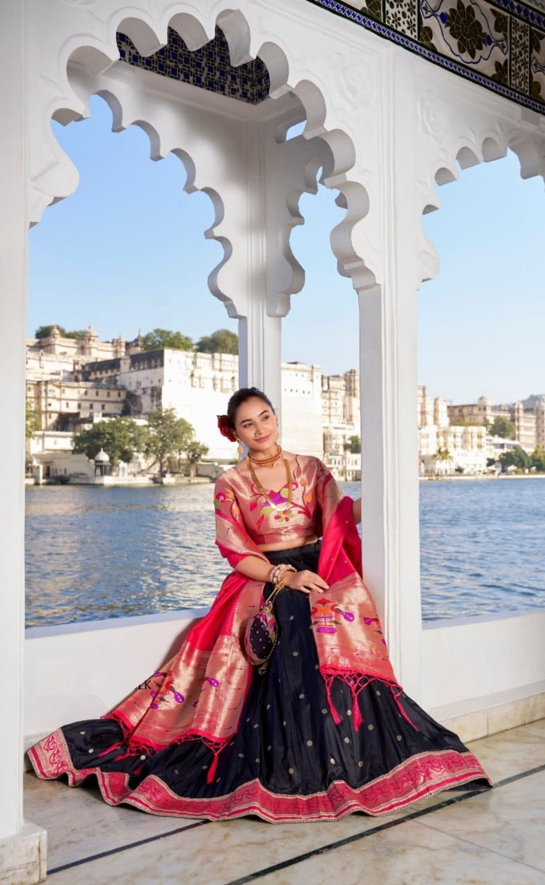Trendy Black And Pink Jacquard Silk Paithani Silk Lehenga