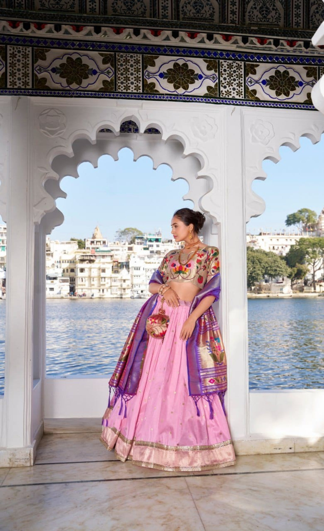 Flawless Light Pink Jacquard Silk Paithani Silk Lehenga