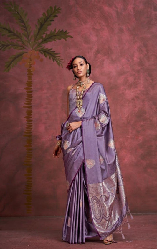 Women Purple Handloom Weaving Jari Silk Saree