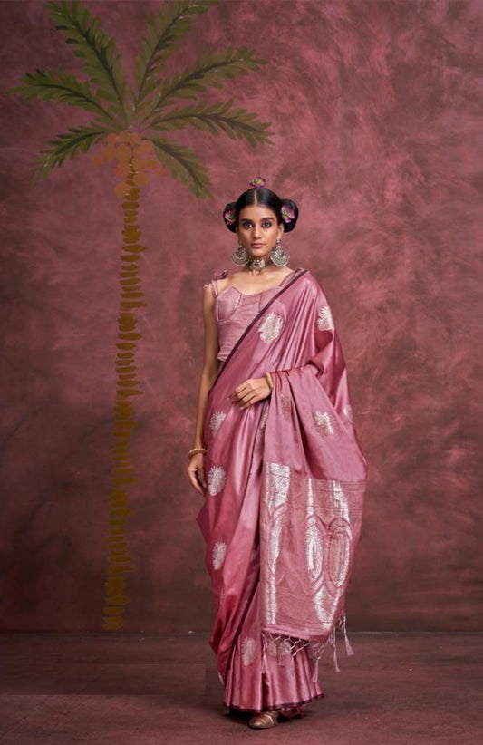 Women Burgundy Handloom Weaving Jari Silk Saree