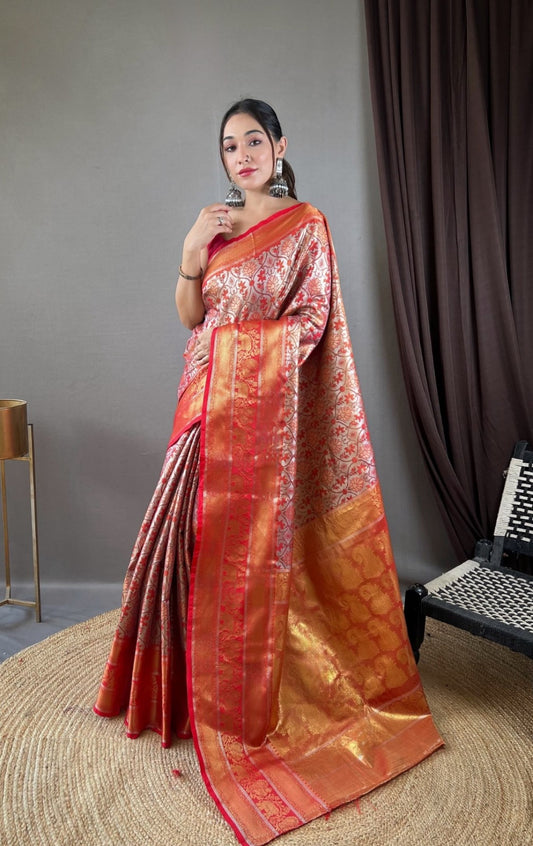 Women Red Kanjivaram Silk  Saree