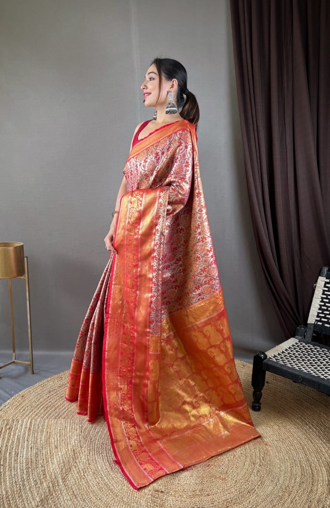 Women Red Kanjivaram Silk  Saree
