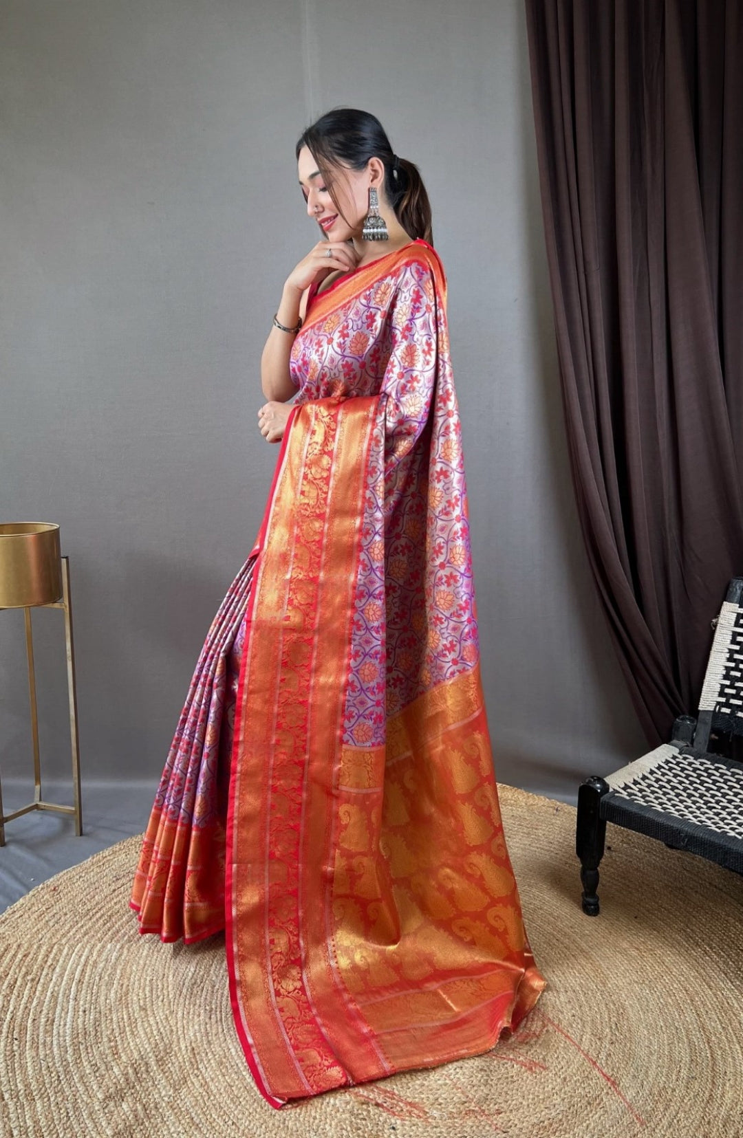 Women Purple And Red Kanjivaram Silk  Saree