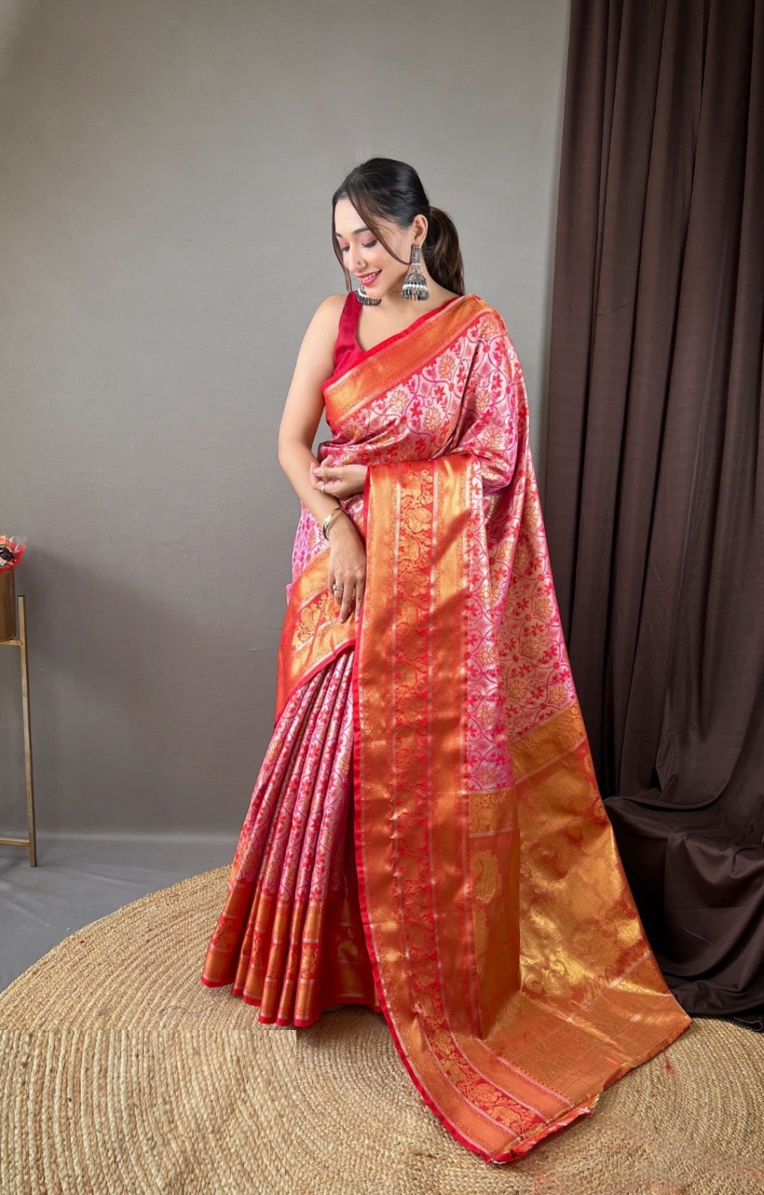 Women Red And Purple Kanjivaram Silk  Saree