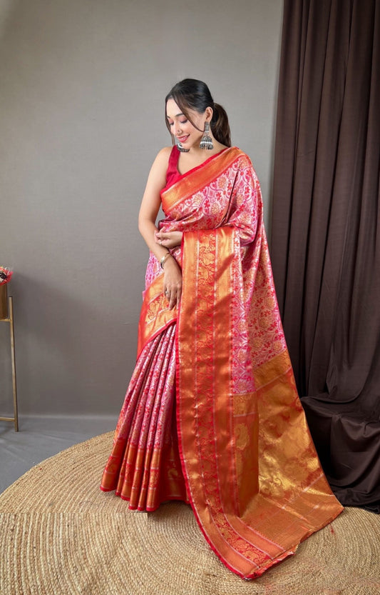 Women Red And Purple Kanjivaram Silk  Saree