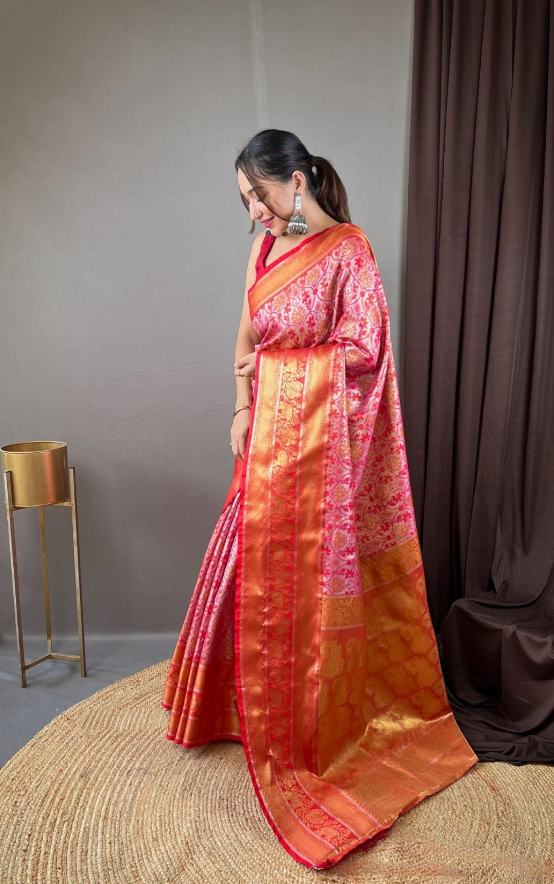 Women Red And Purple Kanjivaram Silk  Saree