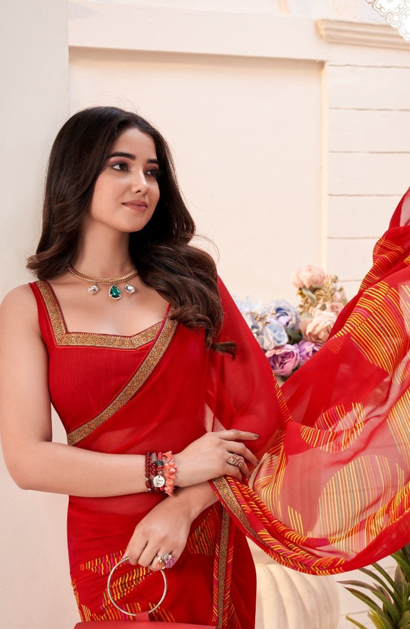 Women Red Georgette Vibrant Saree