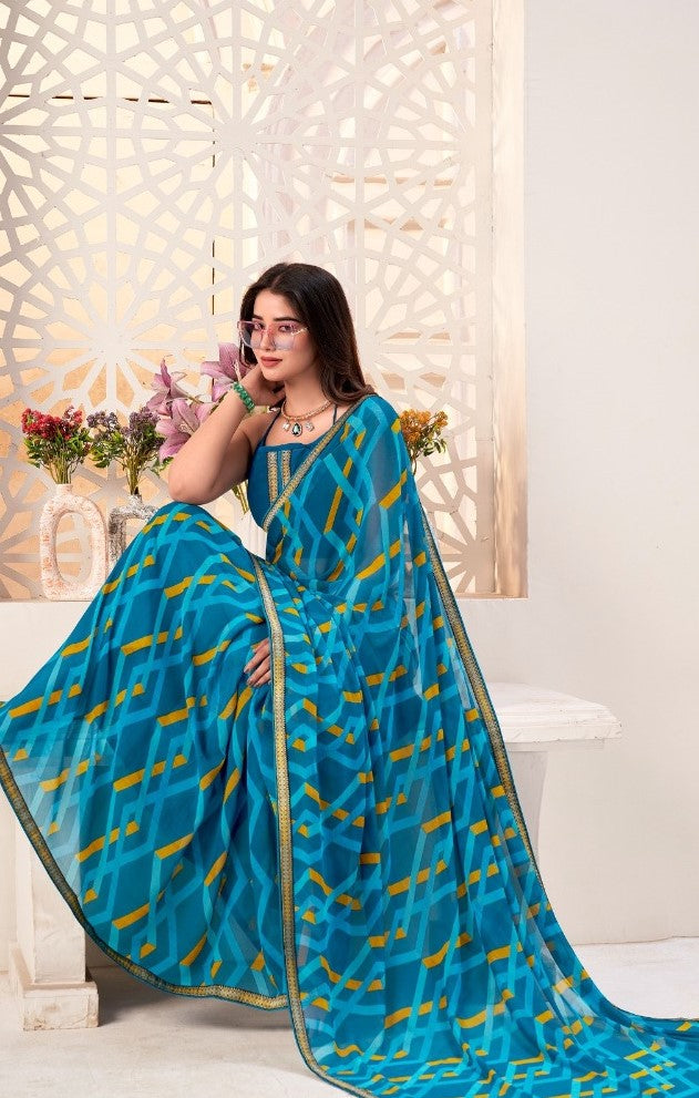 Women Blue Georgette Vibrant Saree