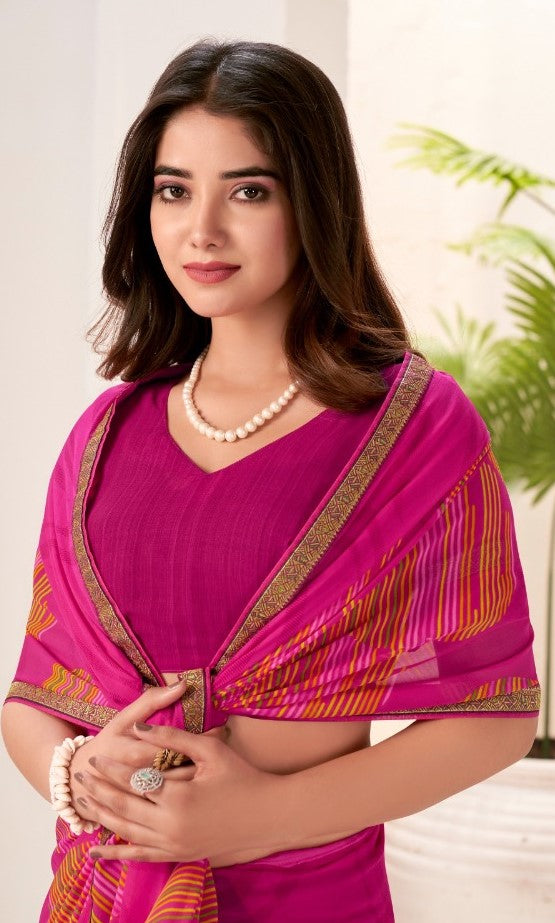 Women Pink Georgette Vibrant Saree