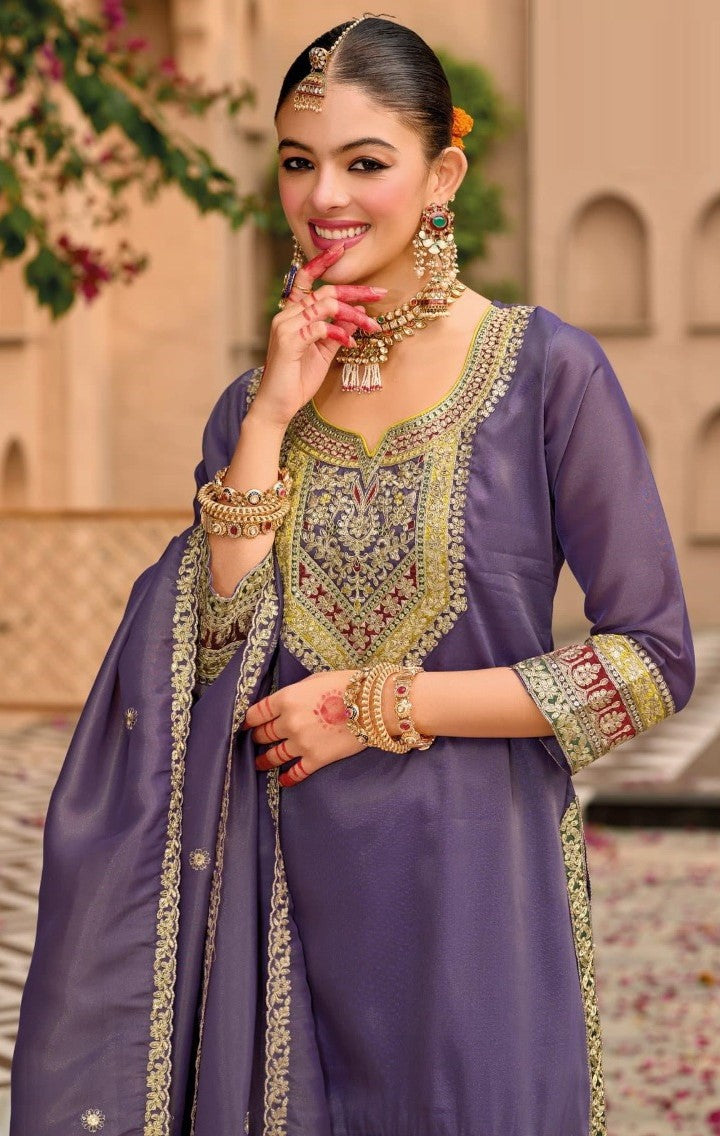 Women Purple Shimmer Dhoti Pant Suit Set