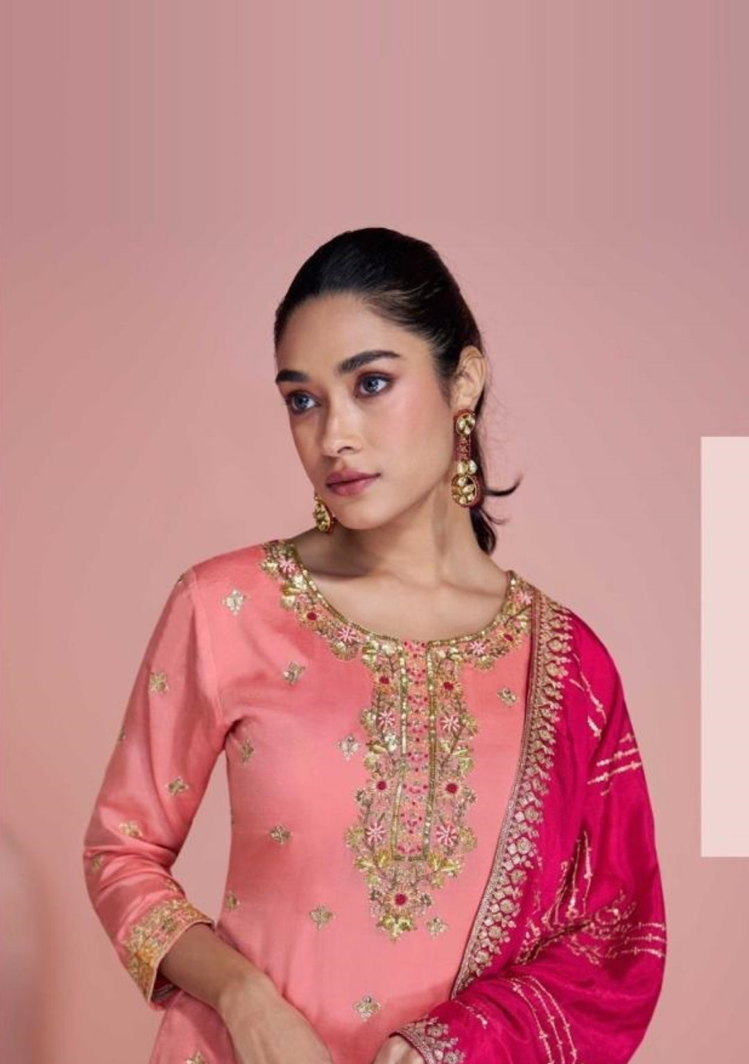 Fantastic Pink Chinon Silk Sharara-Bottom Suit Set