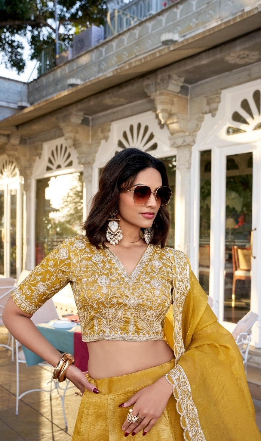 Sculpted Gold Goldie Silk Reception Lehenga