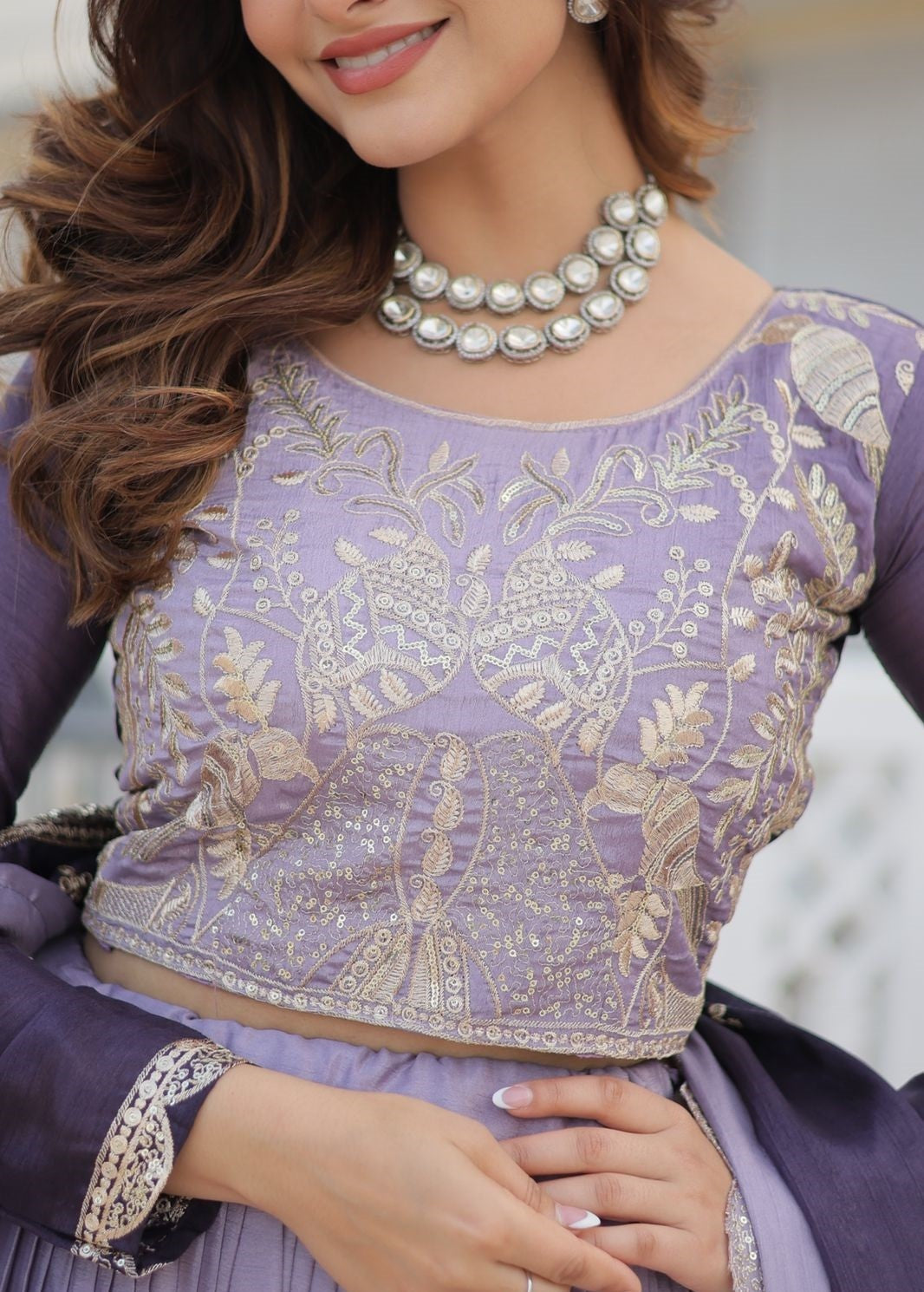 Classy Grey Chinon With Embroidery Sequins Work Lehenga