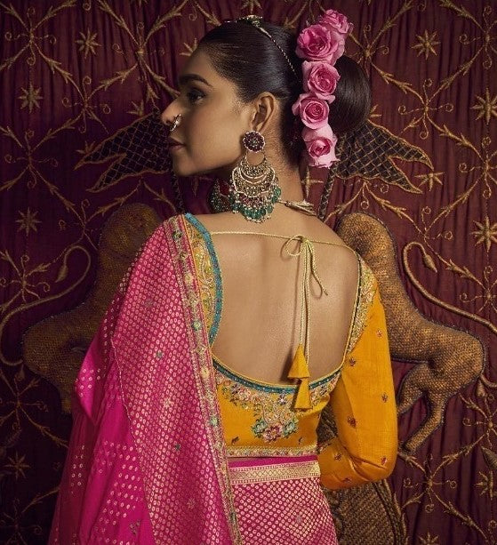 Avant-Garde Pink And Orange Viscose Dola Silk With Handwork Embroidery Saree