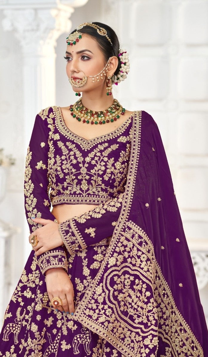 Luxurious Purple Jimmy Choo Bridal Lehenga With Embroidery Work