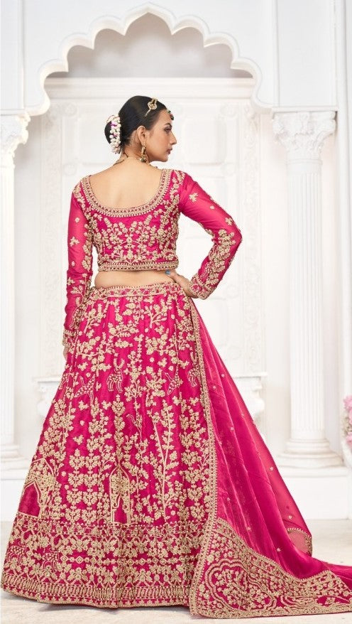 Refined Pink Jimmy Choo Bridal Lehenga With Embroidery Work
