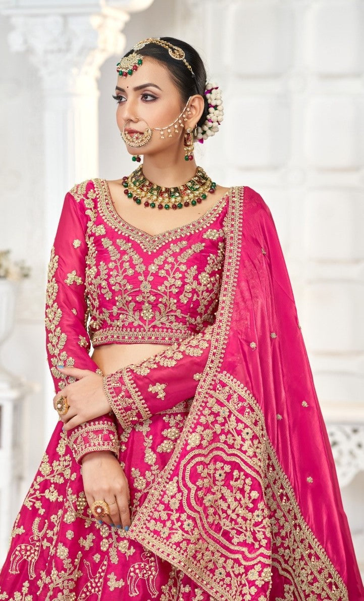 Refined Pink Jimmy Choo Bridal Lehenga With Embroidery Work