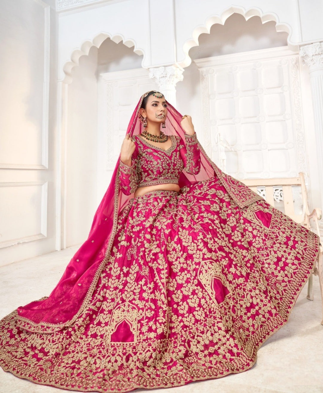 Refined Pink Jimmy Choo Bridal Lehenga With Embroidery Work