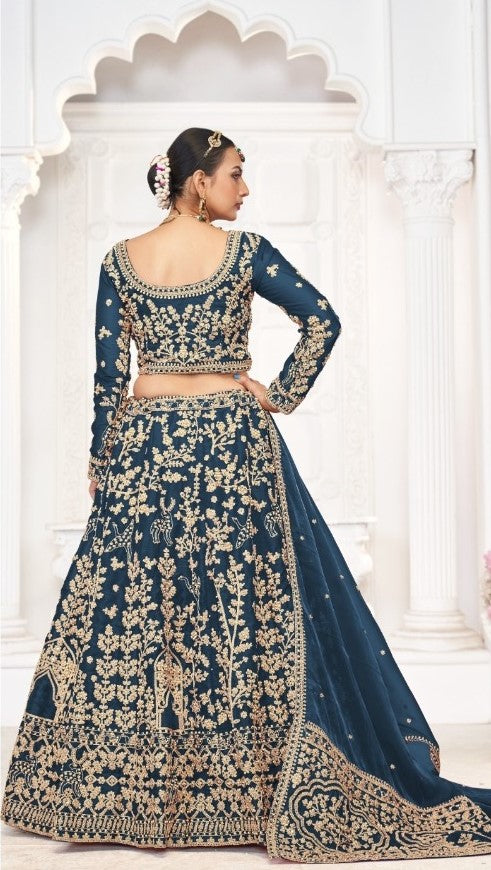 Tailored Teal Jimmy Choo Bridal Lehenga With Embroidery Work