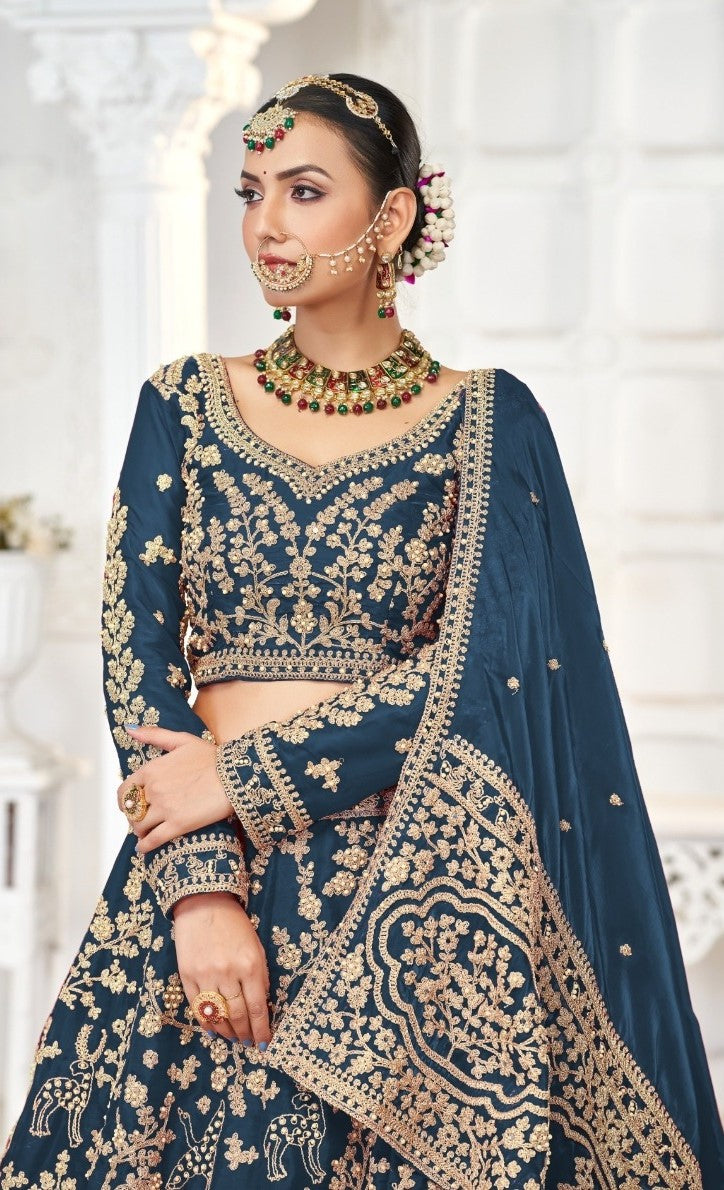 Tailored Teal Jimmy Choo Bridal Lehenga With Embroidery Work