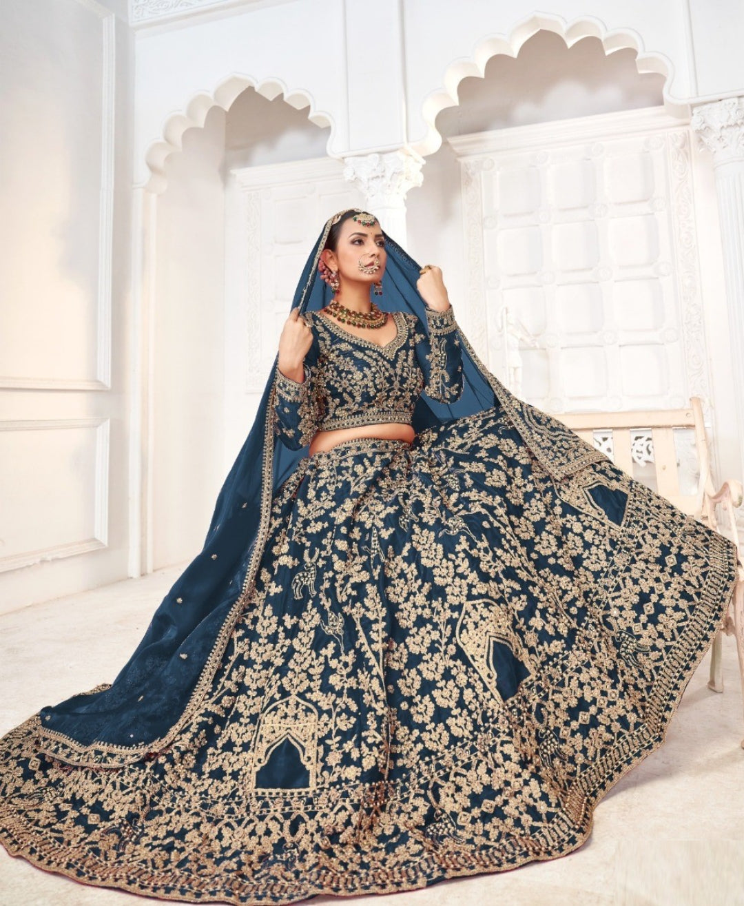 Tailored Teal Jimmy Choo Bridal Lehenga With Embroidery Work