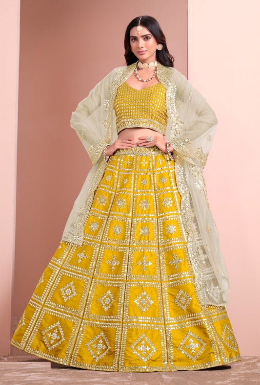Fantastic Mustard Art Silk Gliterring Lehenga
