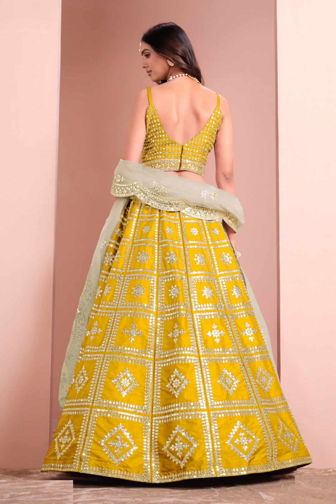 Fantastic Mustard Art Silk Gliterring Lehenga
