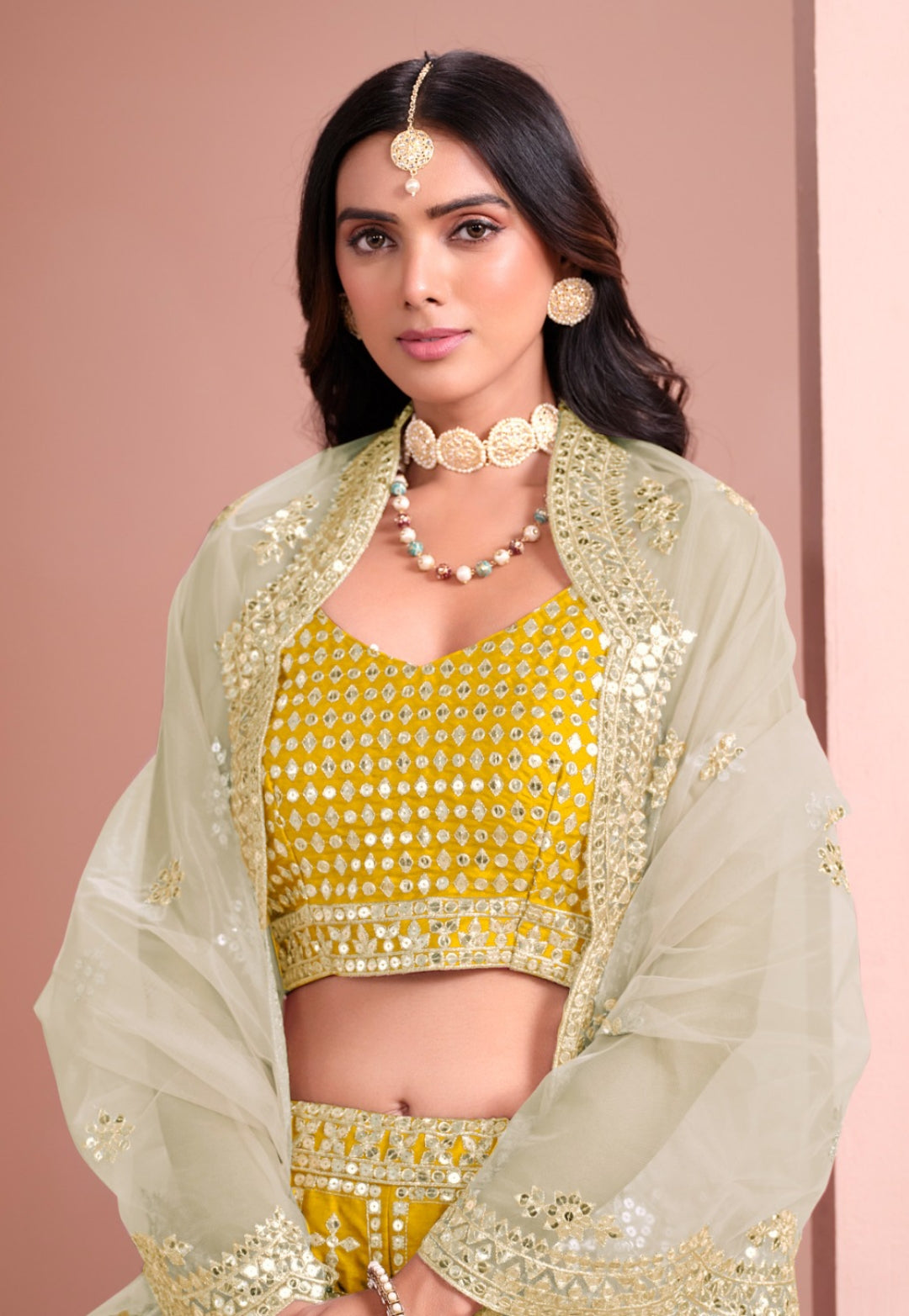 Fantastic Mustard Art Silk Gliterring Lehenga