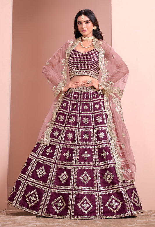 Gorgeous Purple Art Silk Gliterring Lehenga
