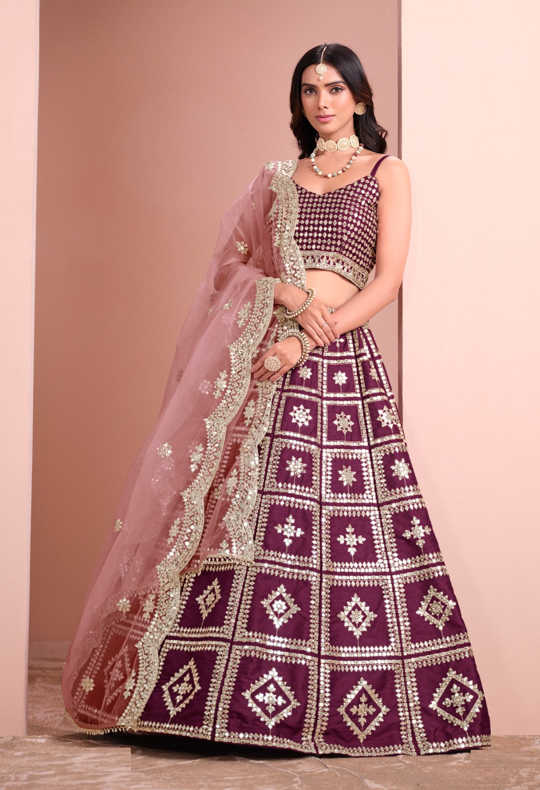 Gorgeous Purple Art Silk Gliterring Lehenga
