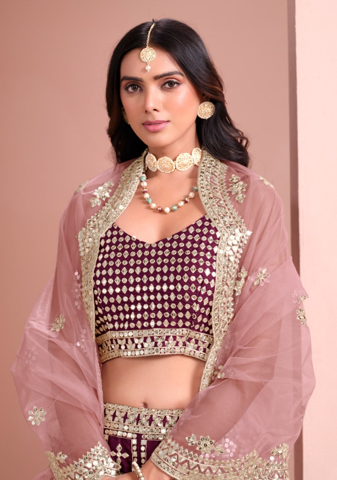 Gorgeous Purple Art Silk Gliterring Lehenga