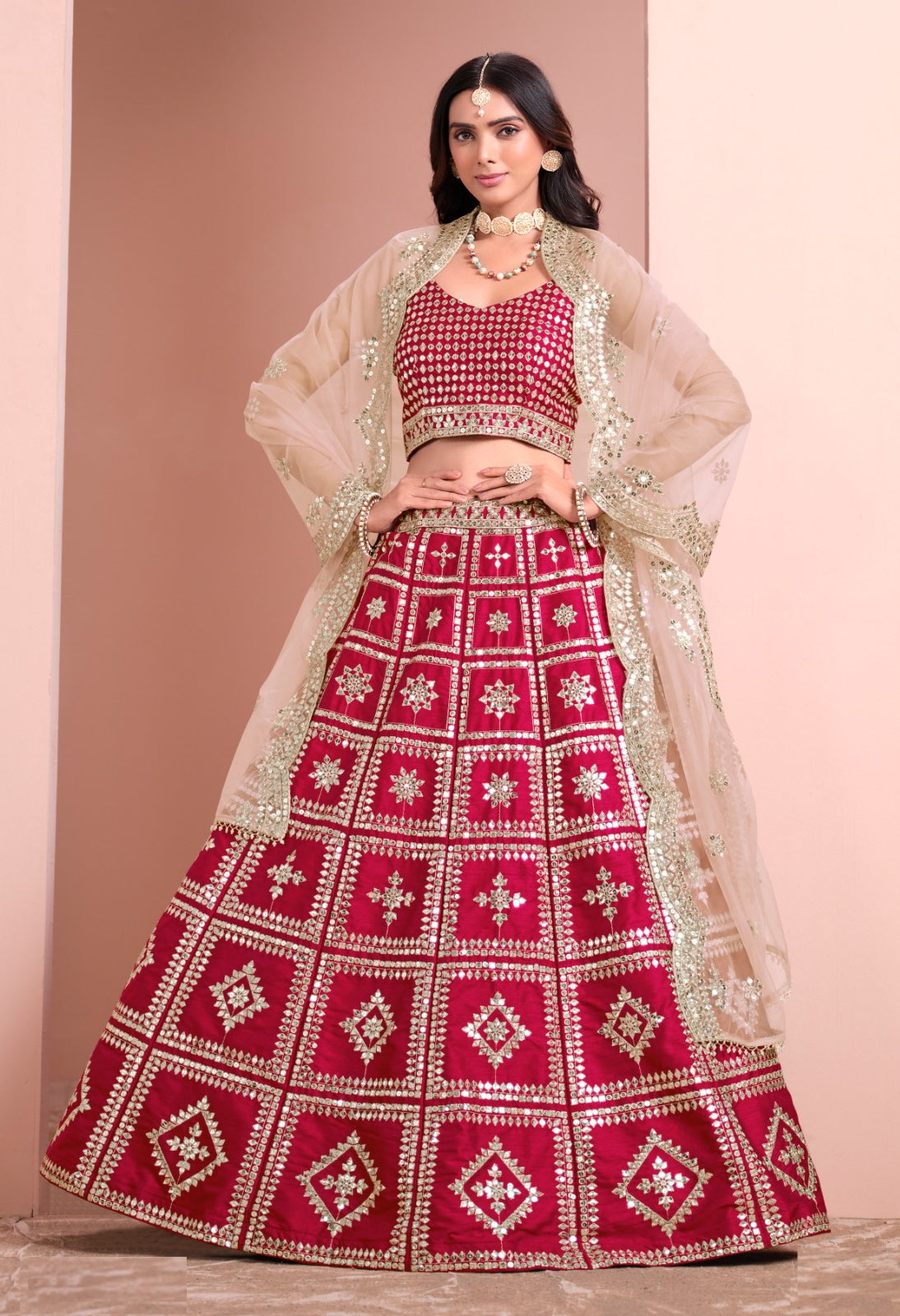 Lovely Pink Art Silk Gliterring Lehenga