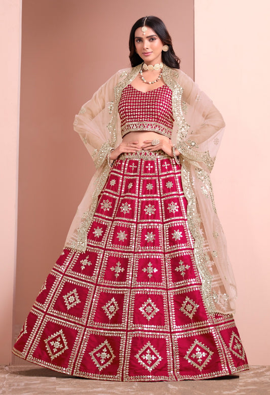 Lovely Pink Art Silk Gliterring Lehenga