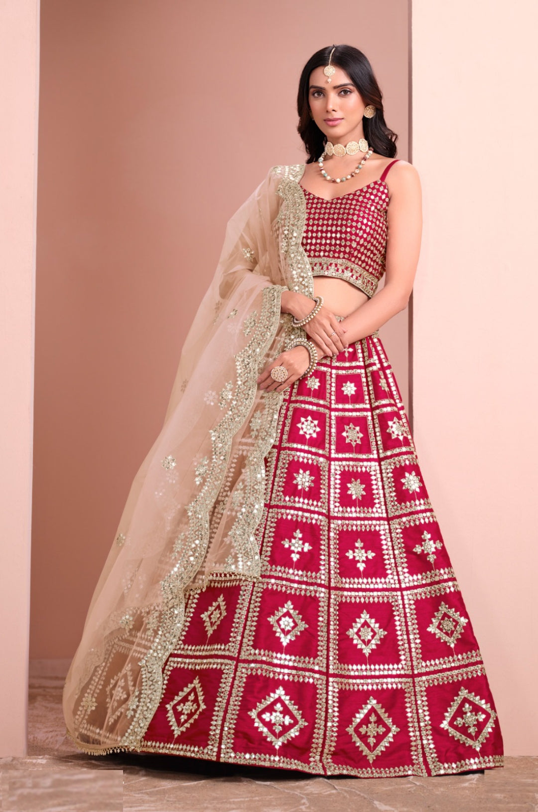 Lovely Pink Art Silk Gliterring Lehenga