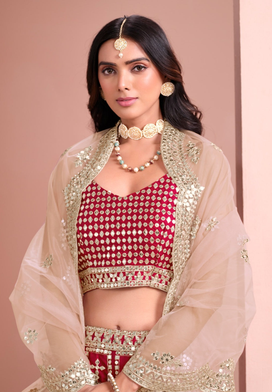 Lovely Pink Art Silk Gliterring Lehenga