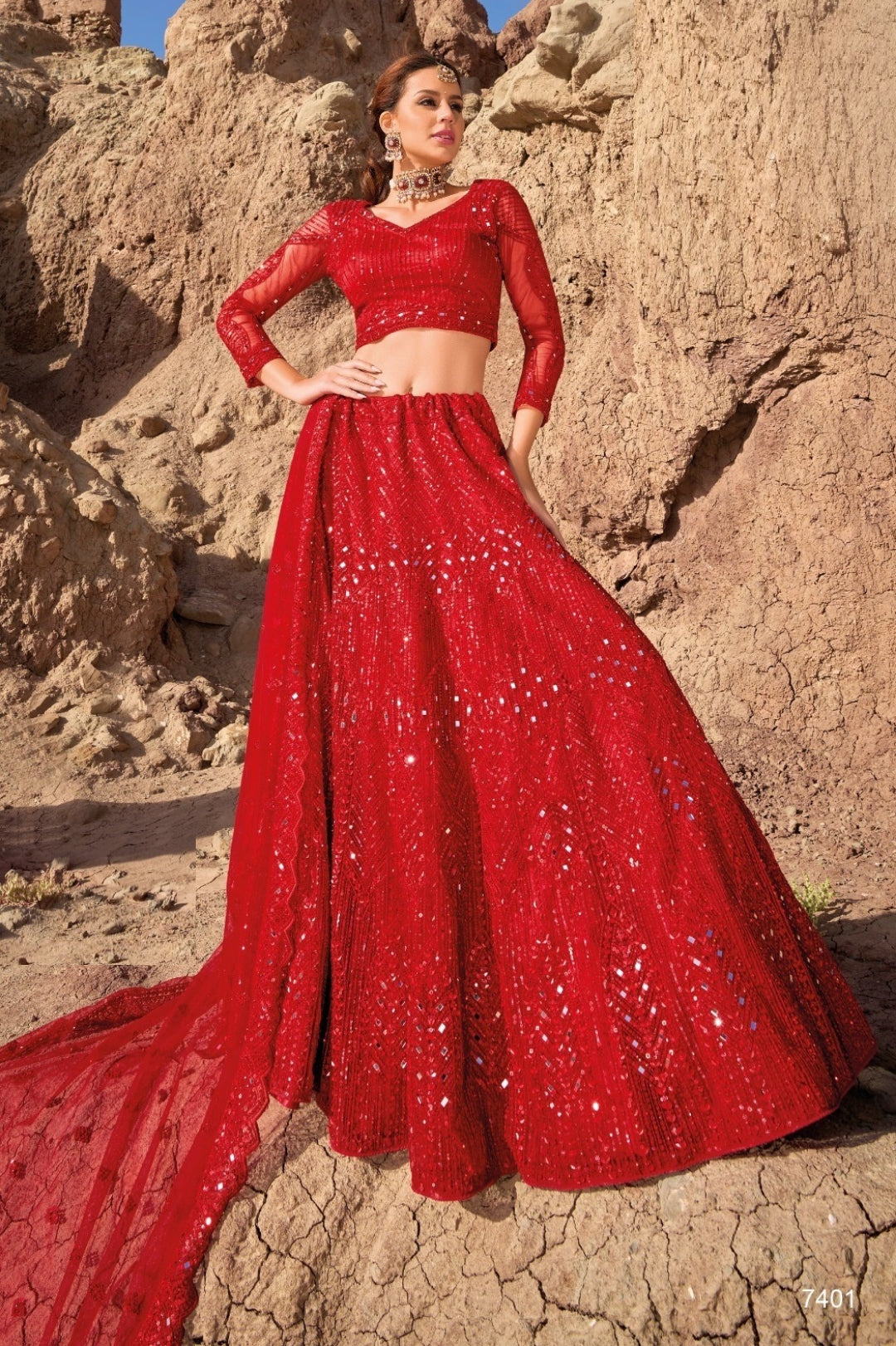 Comfy Red Pure Net Bridal Lehenga