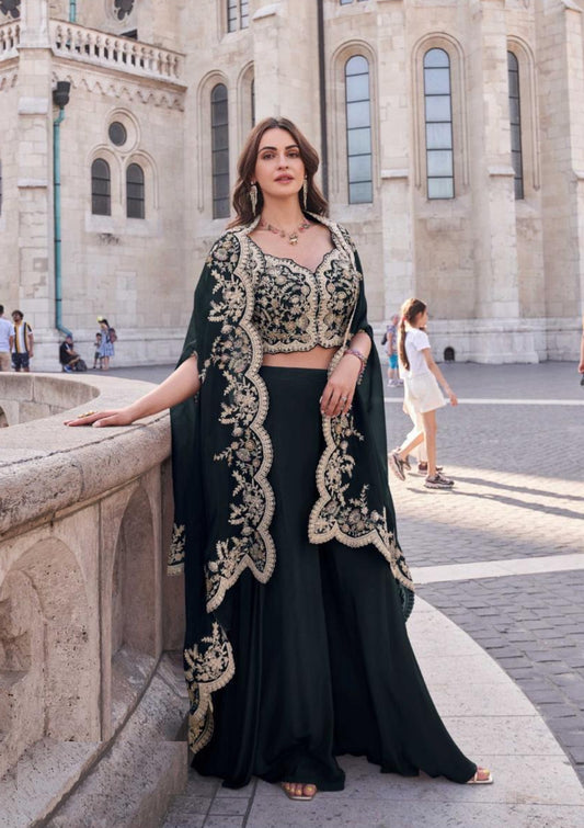 Avant-Garde Black Silk With Embroidery Work Indo-Western